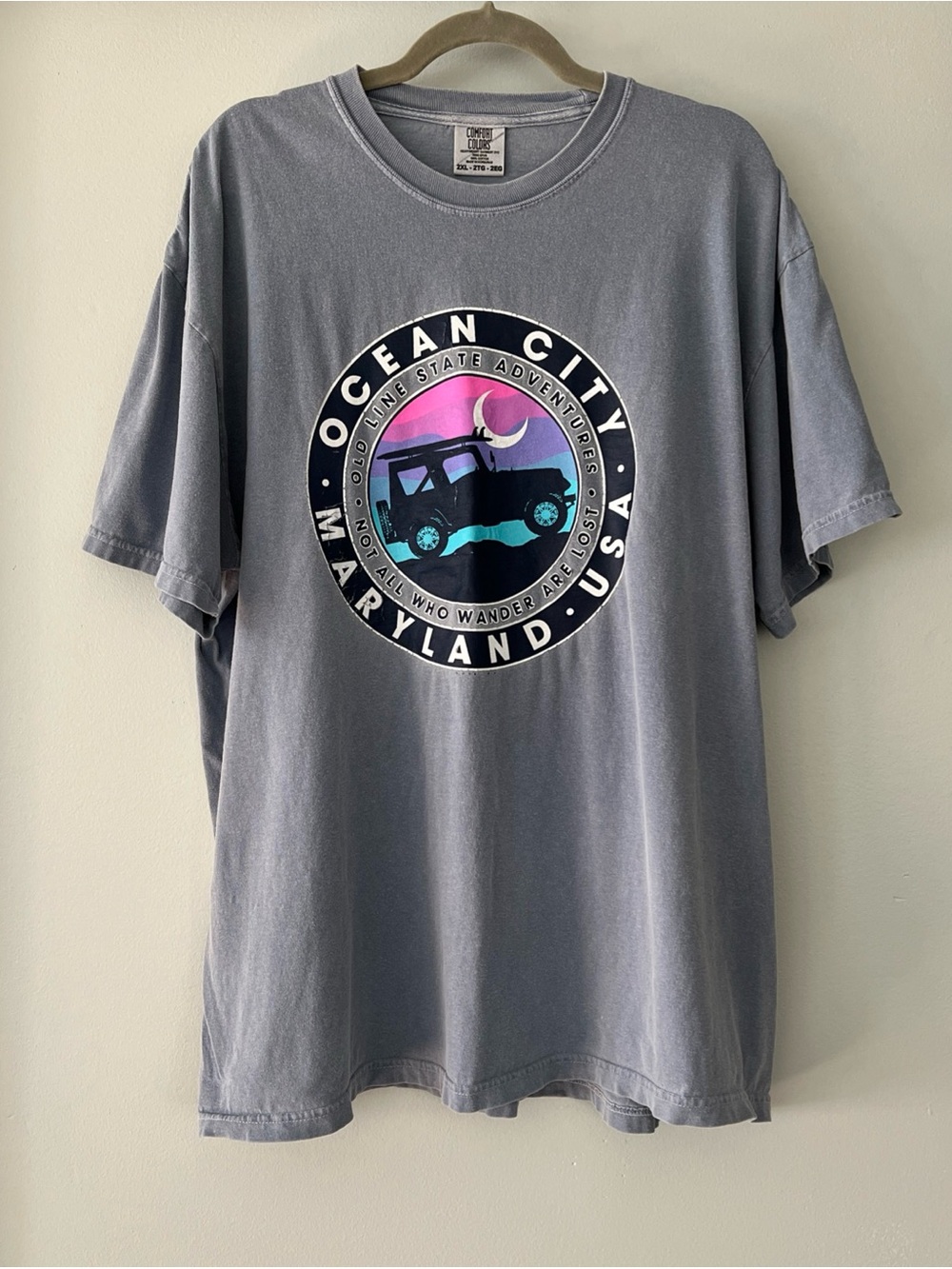 Comfort Colors Ocean City Maryland Tee - Gray with Teal & Purple Graphic